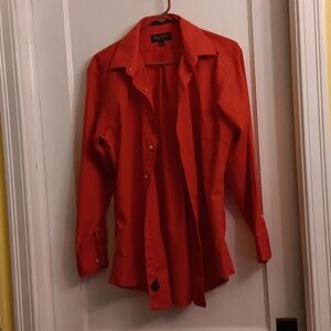 Bergamo New York Men Pumpkin Orange Button Up Long Sleeve Shirt  SizeL